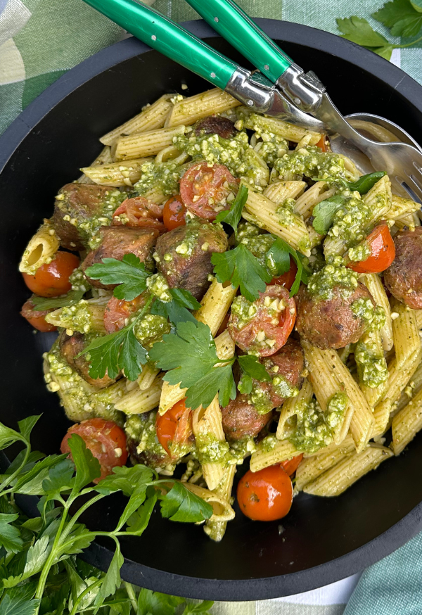 FROOM Balls Penne with roasted tomato and pesto